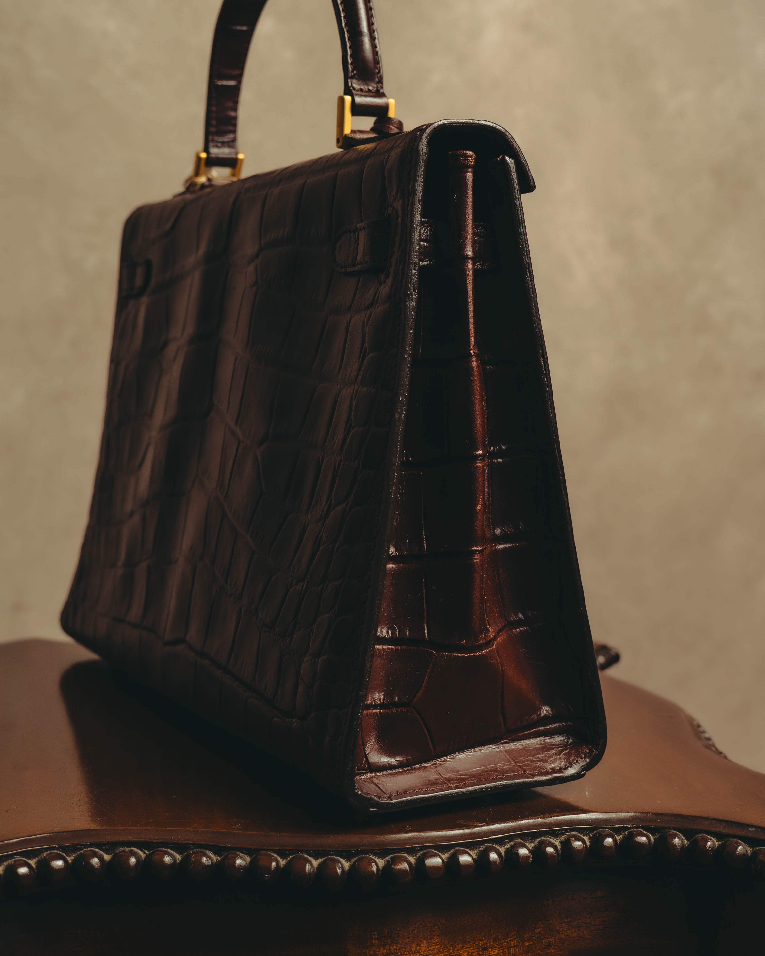 -SPECIAL- "CRISTIAN FLORENCE" 90's-00's Classic crocodile embossed leather structured top handle bag
