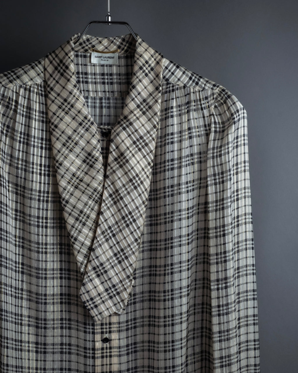 "Saint Laurent" Lame check pattern bow tie shirt
