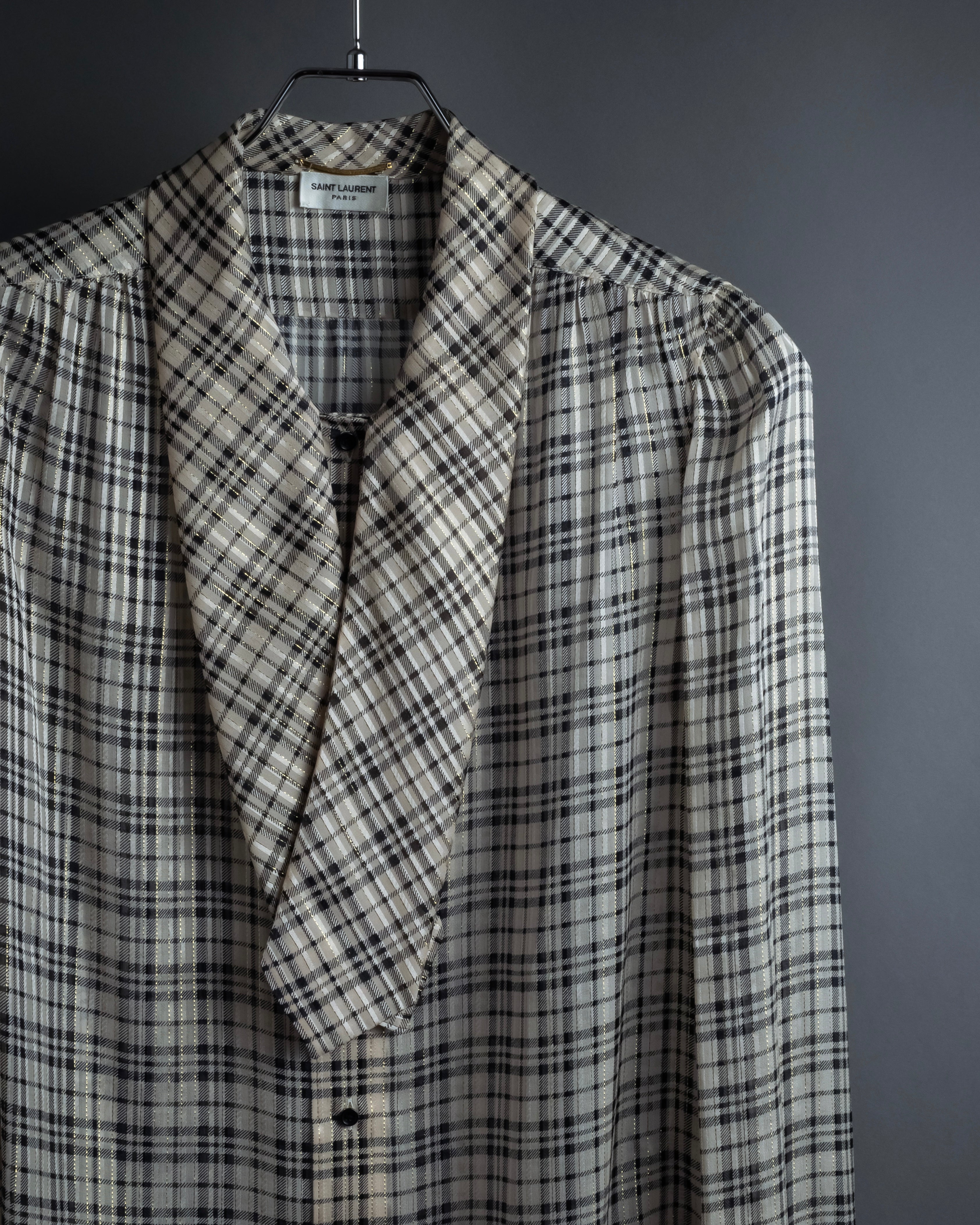 "Saint Laurent" Lame check pattern bow tie shirt