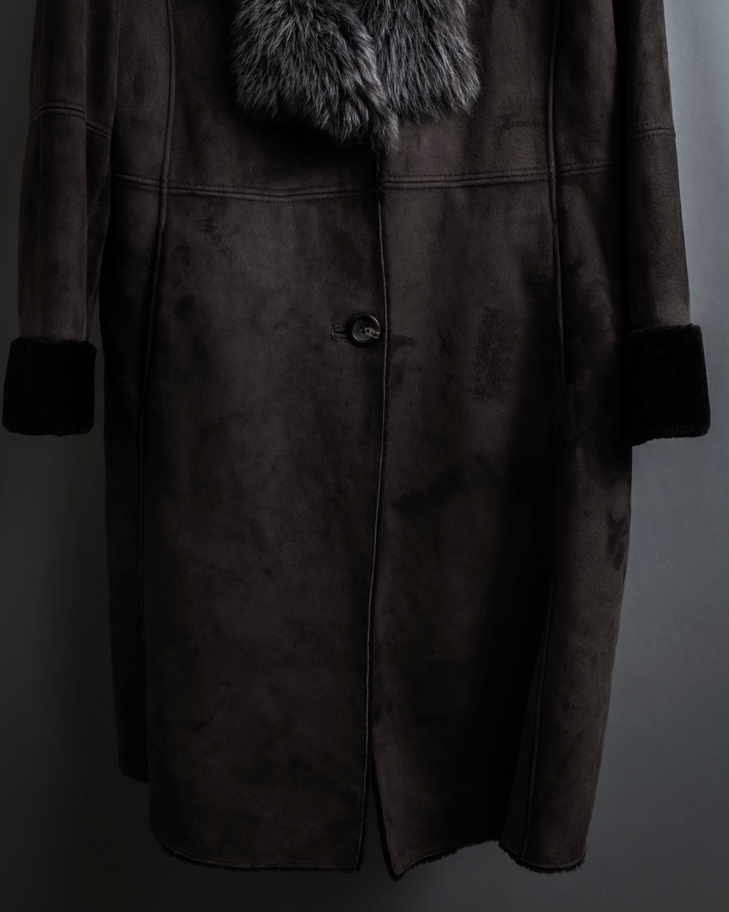 "NORTH BEACH" Smoky lamb fur design suede leather coat