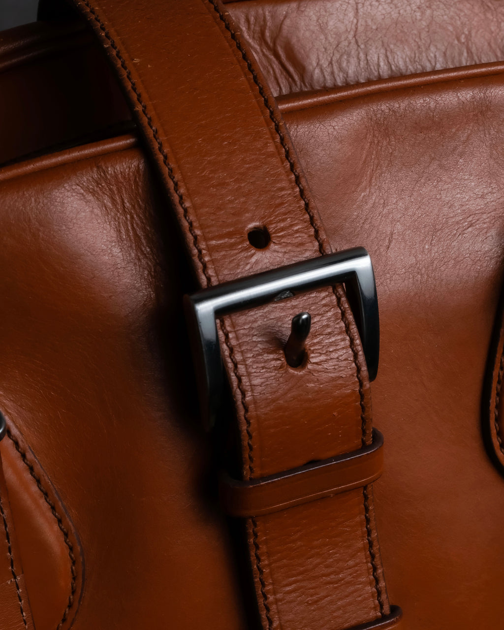 "PRADA" Belt flap detail rounded boston leather bag