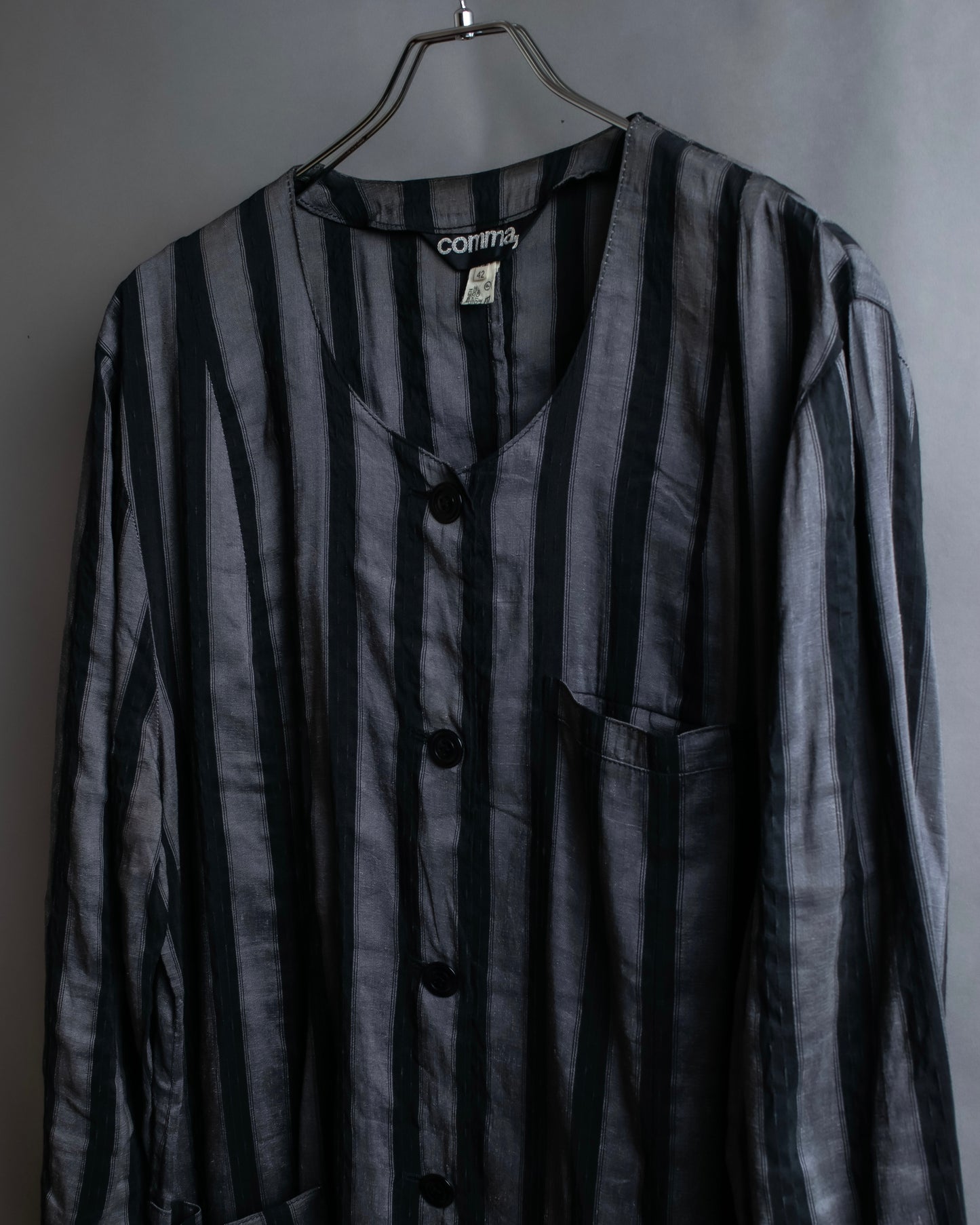 "Vintage thick-pitch stripe round neck jacket"