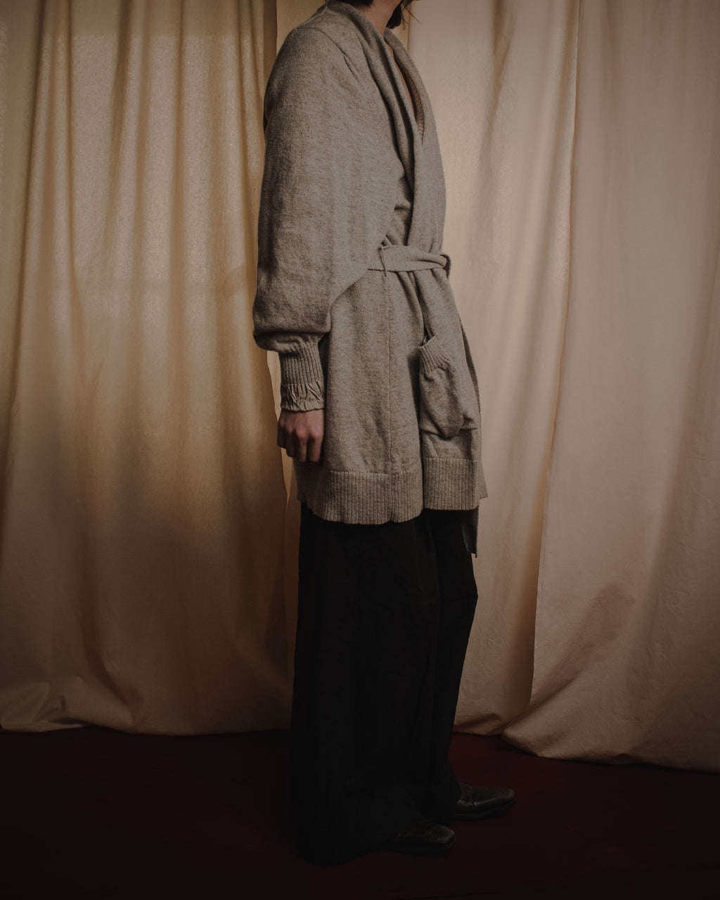 "Maison Margiela" 17AW belted gown knit coat