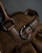 "Salvatore Ferragamo" Gathered form Gancini motif design suede hand bag