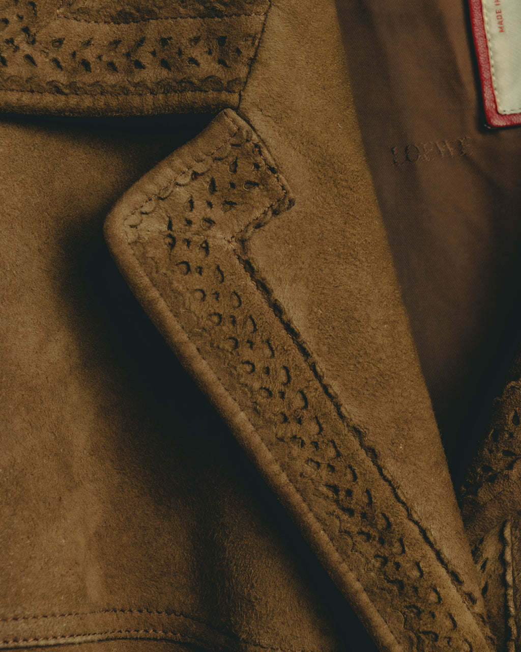-SPECIAL- “LOEWE” 70’s-80’s Perforated trim suede long jacket