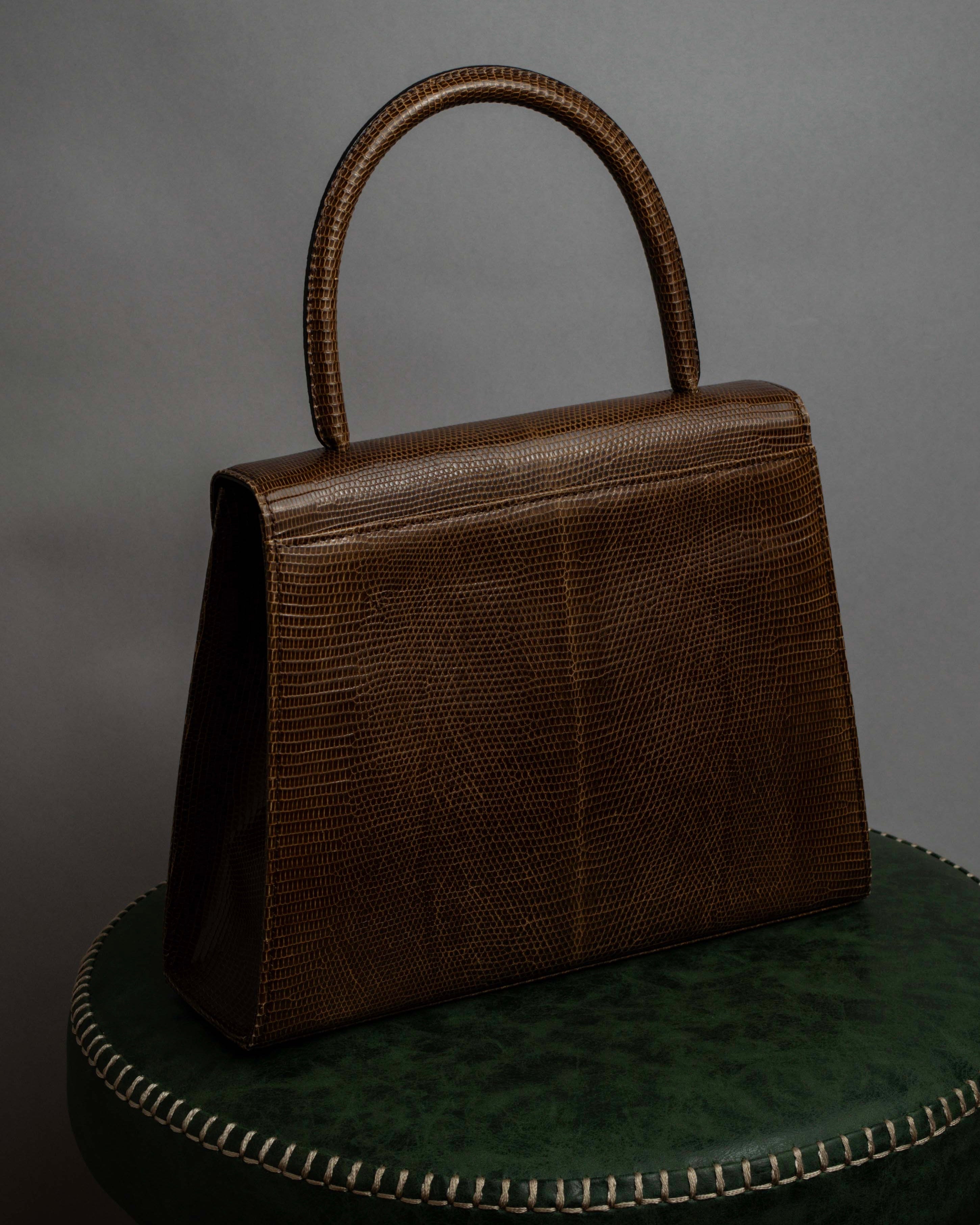 "YVES SAINT LAURENT" Flap design lizard embossed leather hand bag