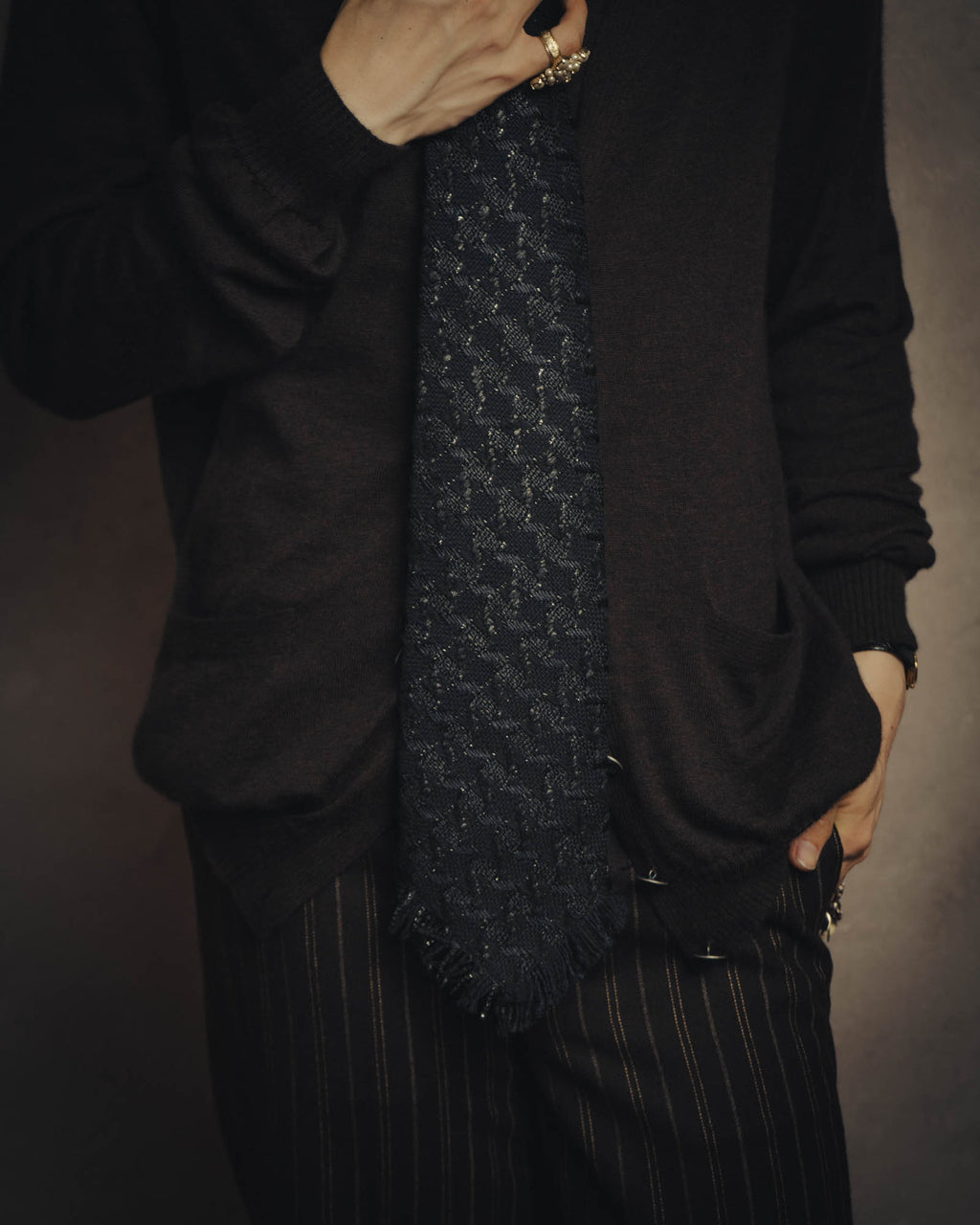 -SPECIAL- “CHANEL” 05Spring black tweed fringe necktie