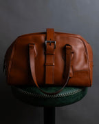 "PRADA" Belt flap detail rounded boston leather bag