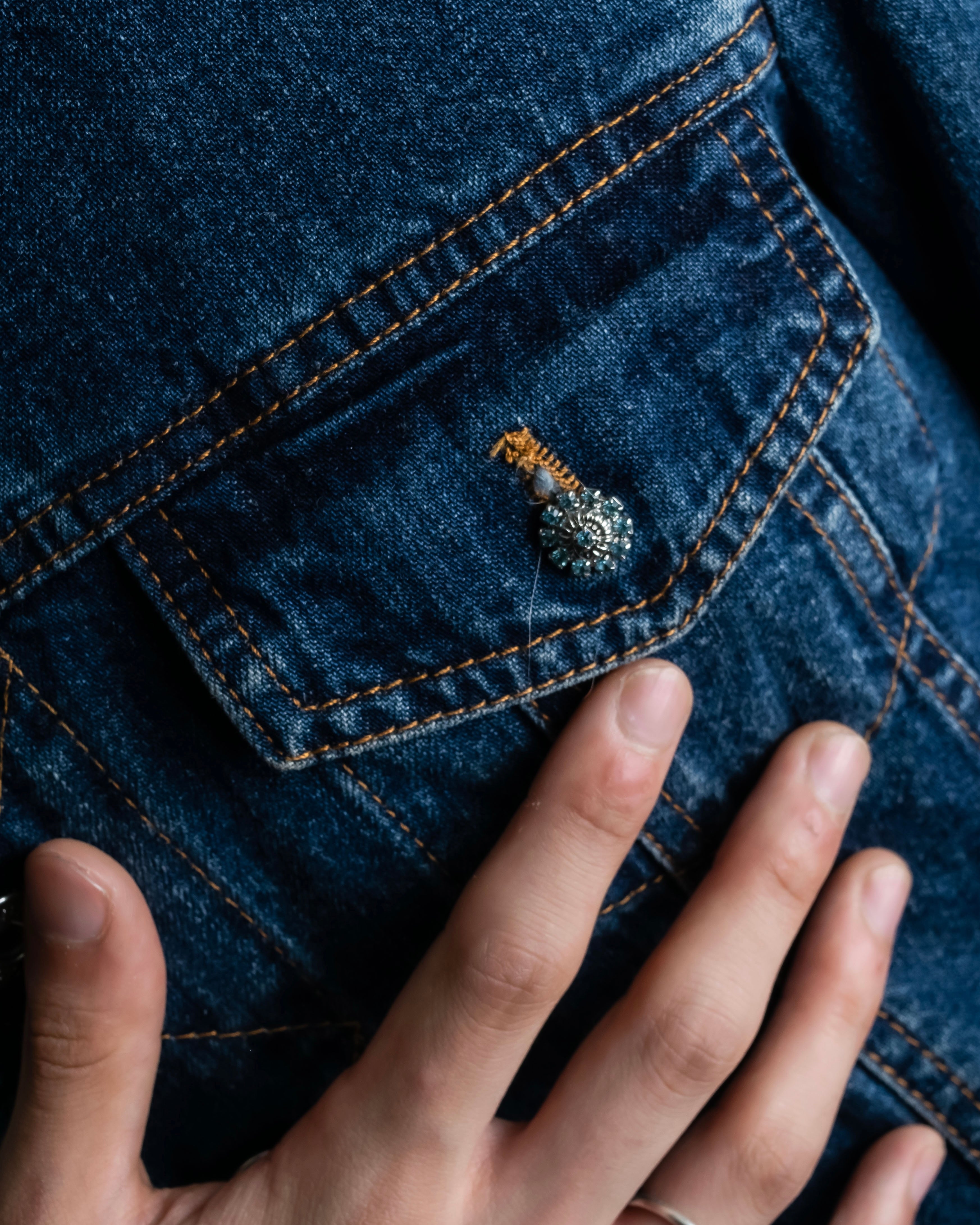 “D&amp;G” Tweed attached bijou button denim jacket