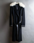 "HELMUT LANG" Fur collar belted long coat
