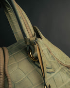 "GIORGIO ARMANI" 00's Crocodile-embossed leather tassel handbag