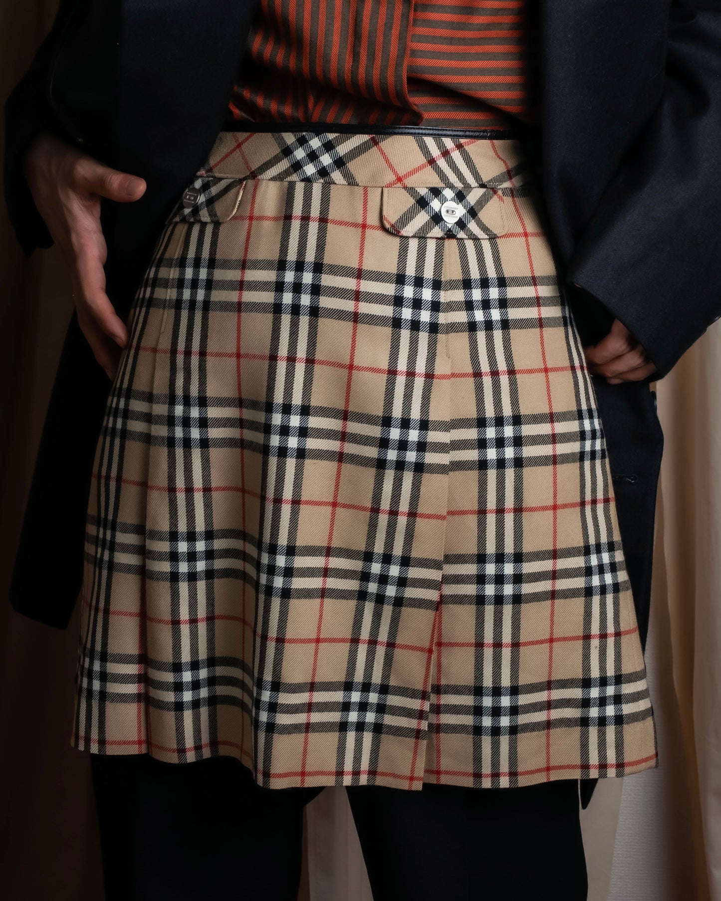 "BURBERRY" Nova check pattern box pleats mid length skirt