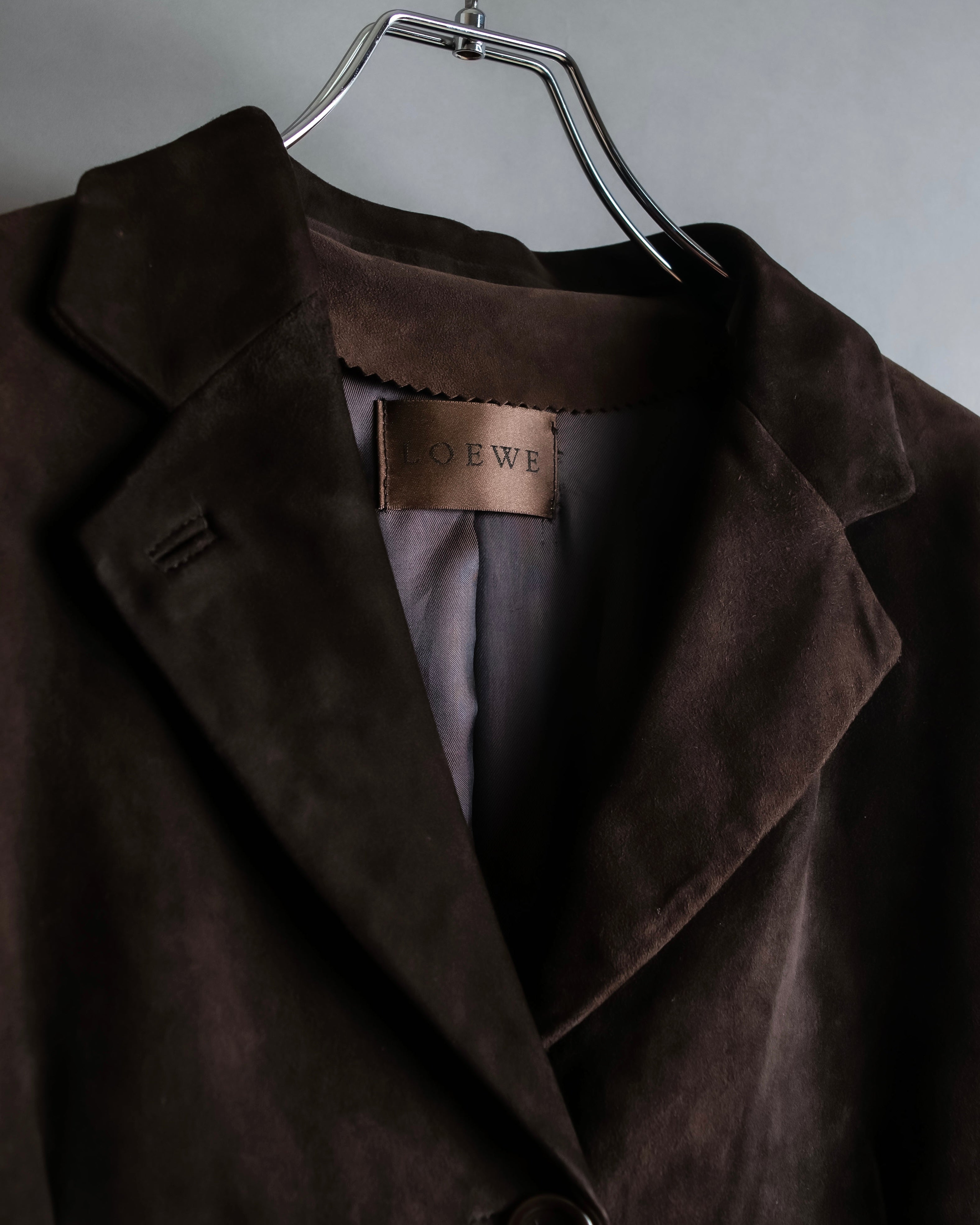 "LOEWE" 80's flowing line suede leather chester coat