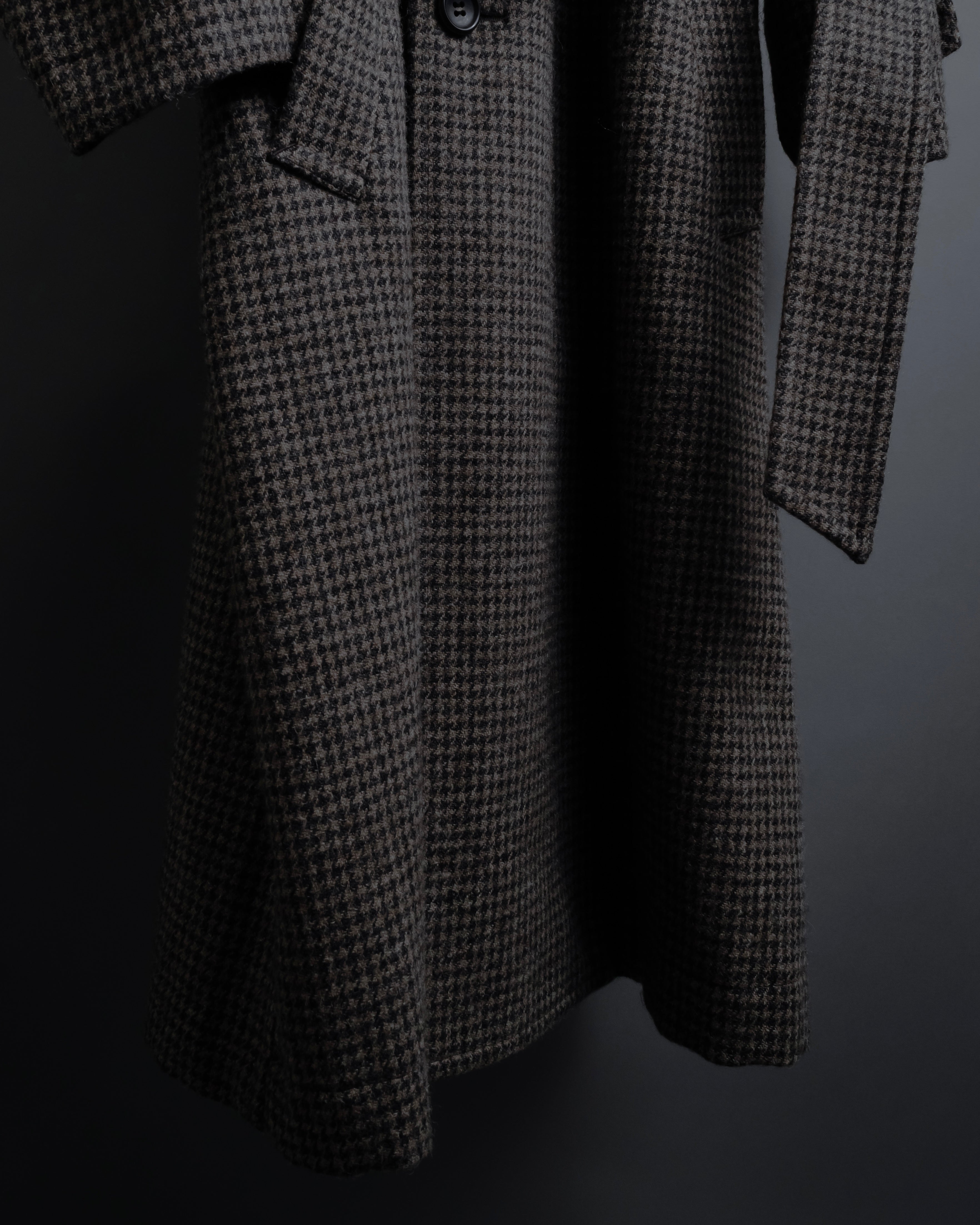 "tricot COMME des GARCONS" Leather collar design houndstooth pattern oversized long coat