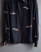 "Christian Dior" Hand painted greyhound motif silk blouse