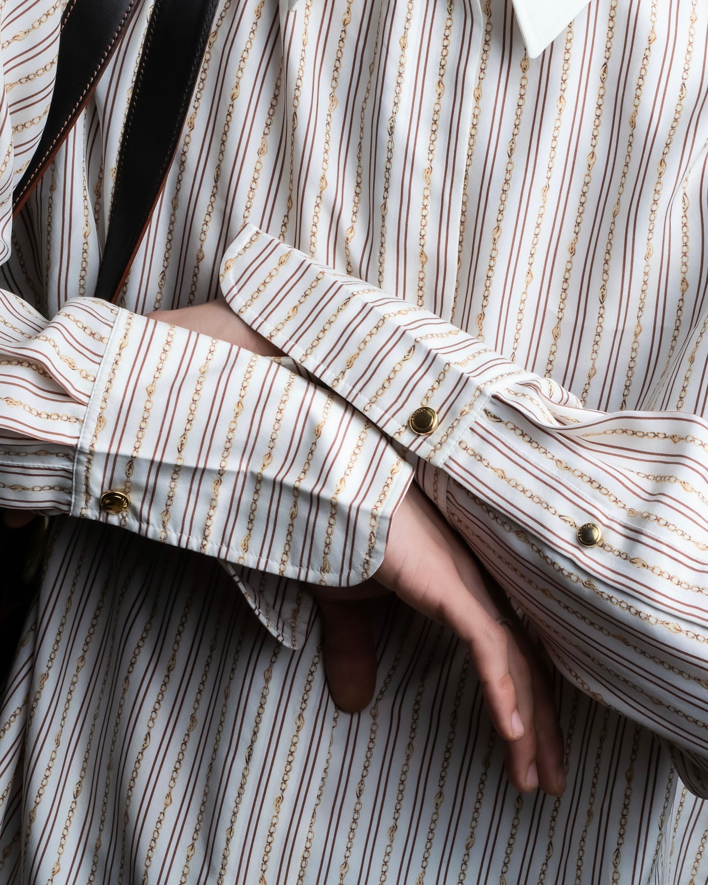 "Chloe" Chain＆stripe pattern relaxed shirt