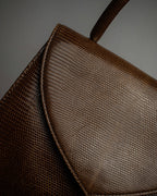 "YVES SAINT LAURENT" Flap design lizard embossed leather hand bag