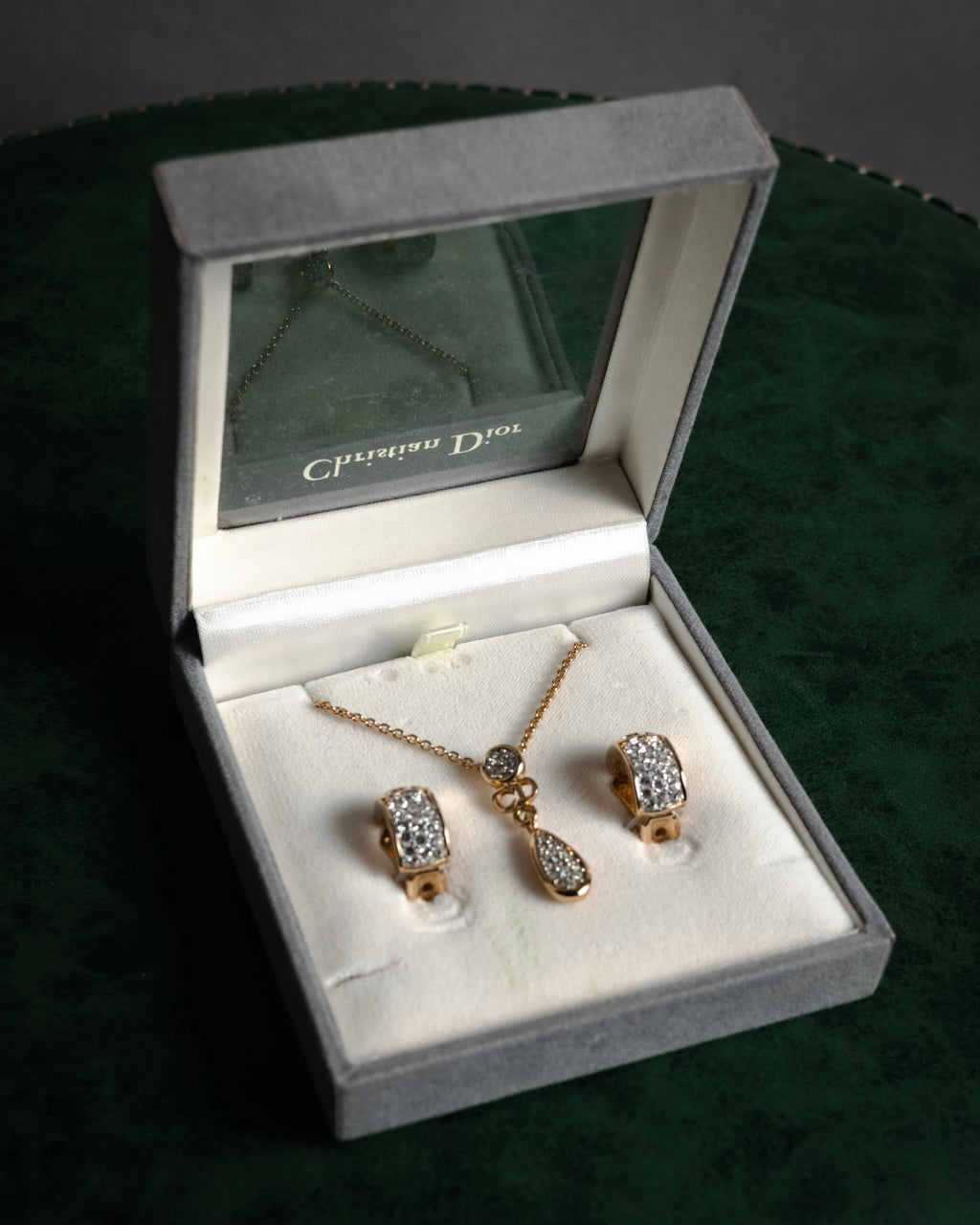 "Christian Dior" 00’s crystal pave cd drop necklace and earrings set