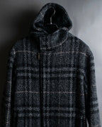 "BURBERRY" Check pattern double zipper hooded coat