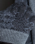 "VALENTINO" Floral lace cable knit docking design pullover