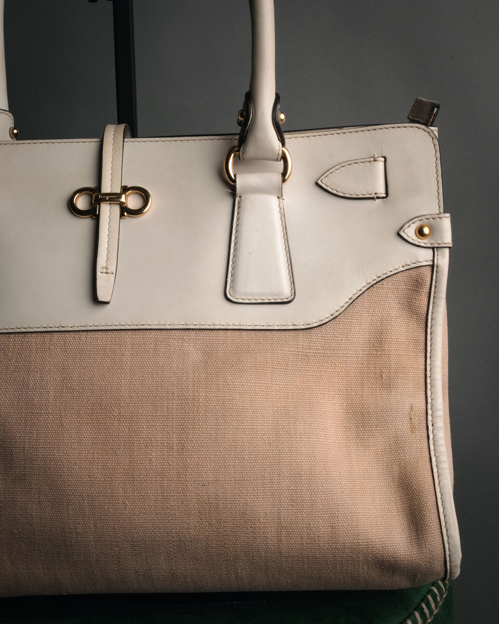 “Salvatore Ferragamo” 2010’s canvas and leather gancini tote bag