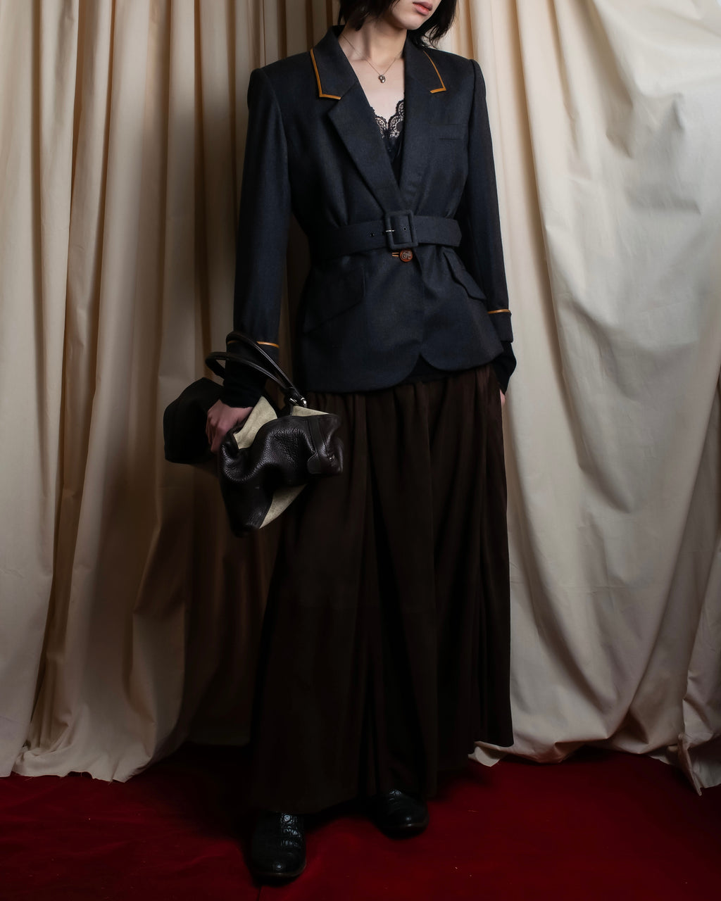"LOEWE" Dark brown color gathered design wide pants