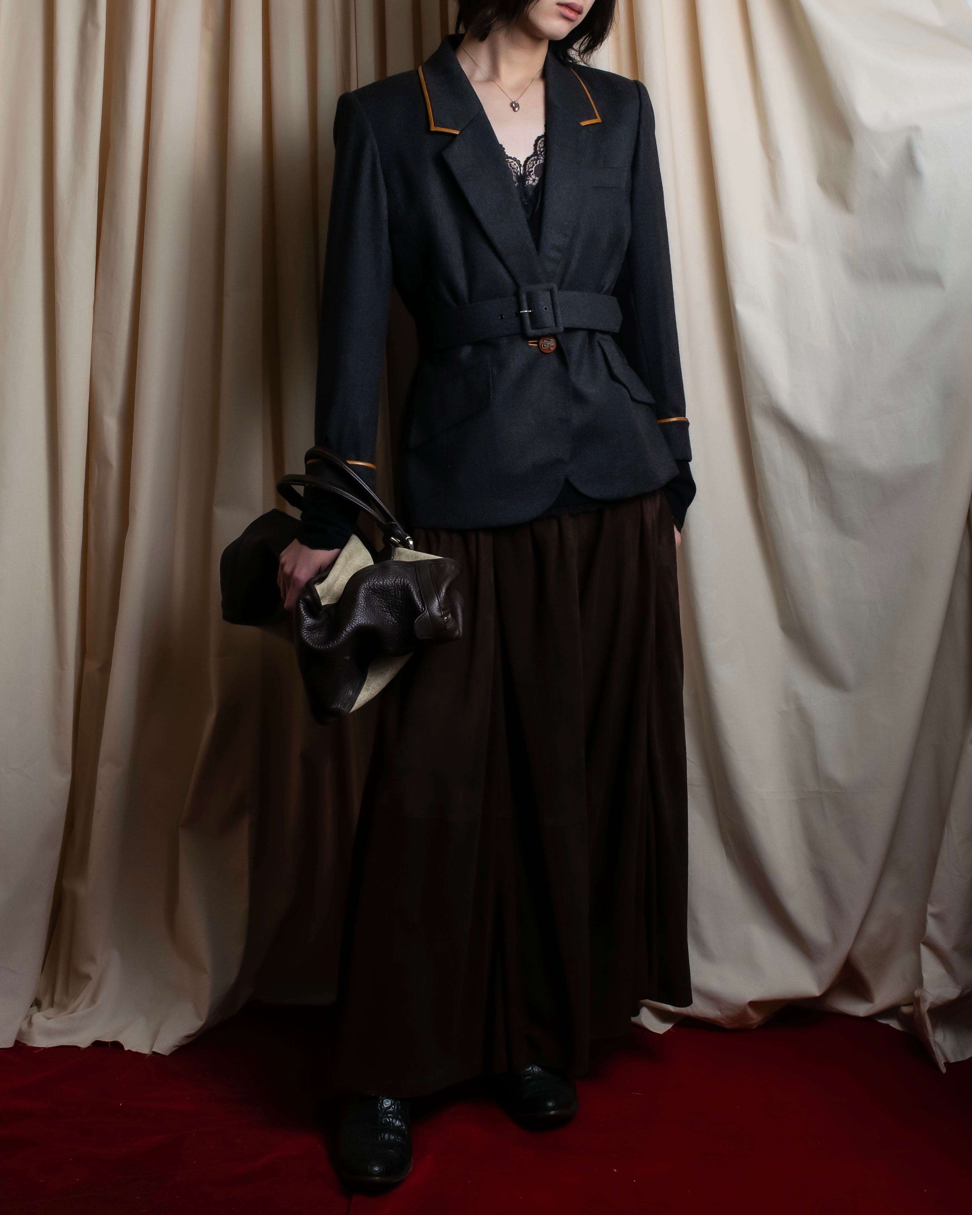 "LOEWE" Dark brown color gathered design wide pants