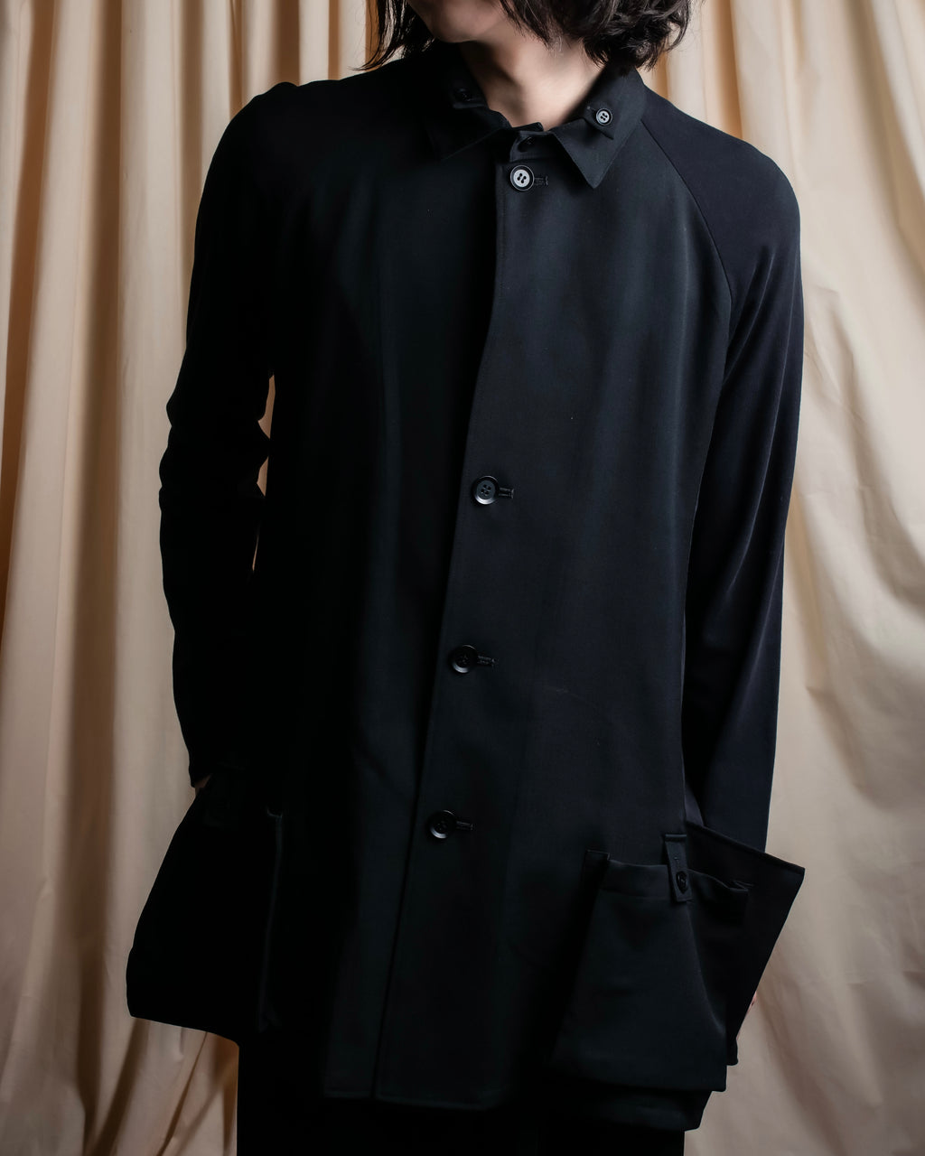 "YOHJI YAMAMOTO +NOIR" 21SS Drape panel design oversized shirt jacket