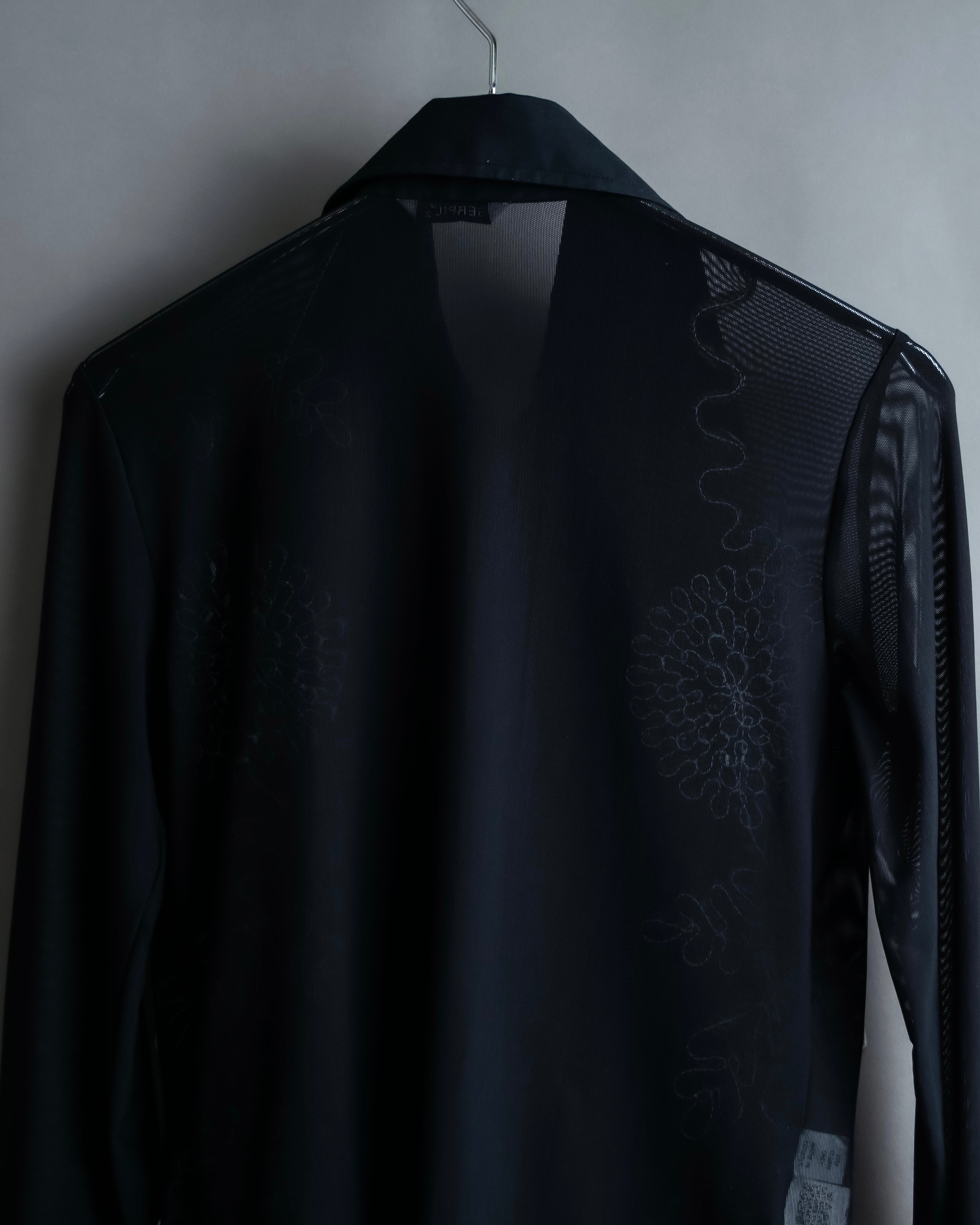 Vintage double zip ribbon flower design sheer jacket