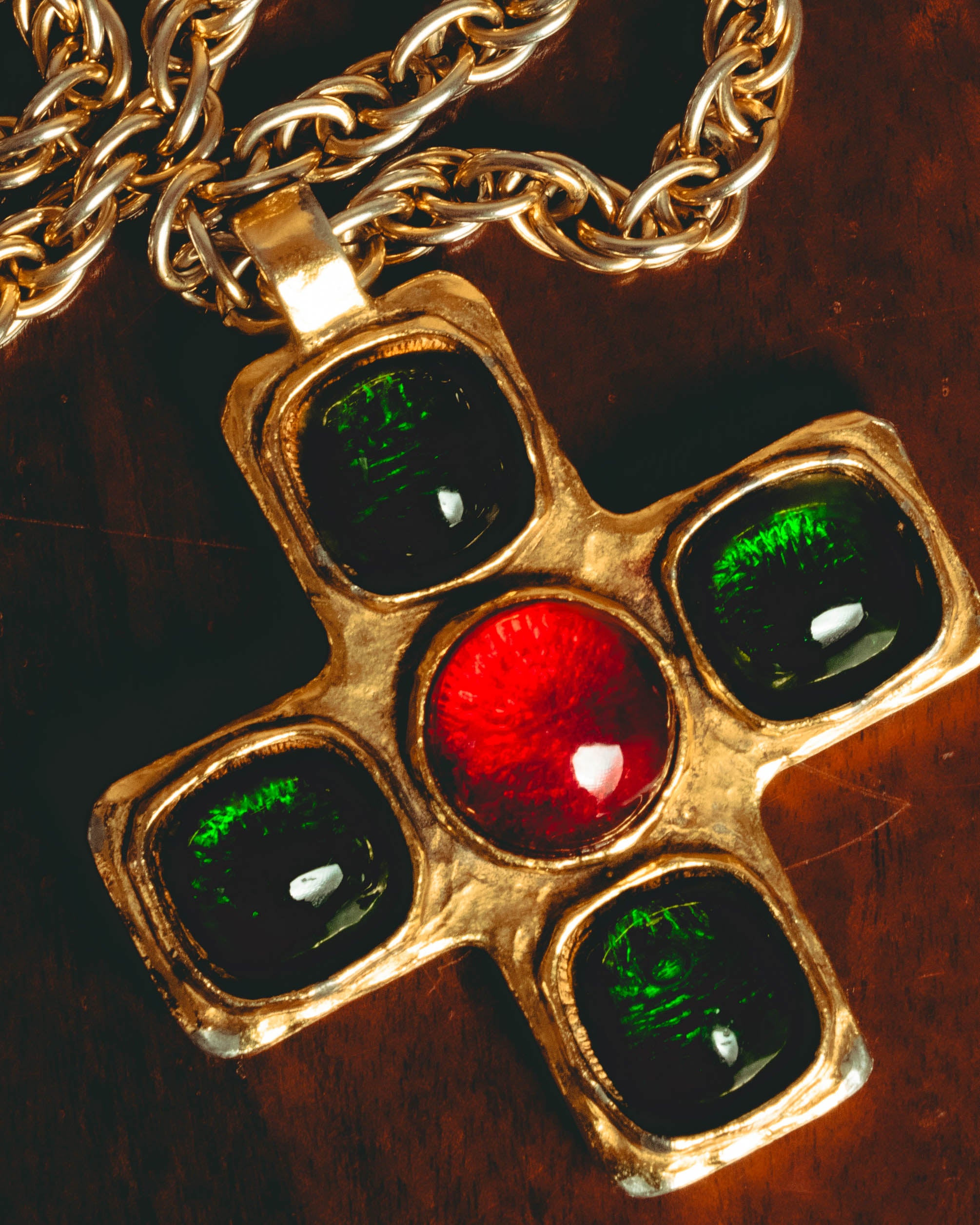–SPECIAL– "CHANEL" 80's Gripoix Byzantine cross pendant necklace