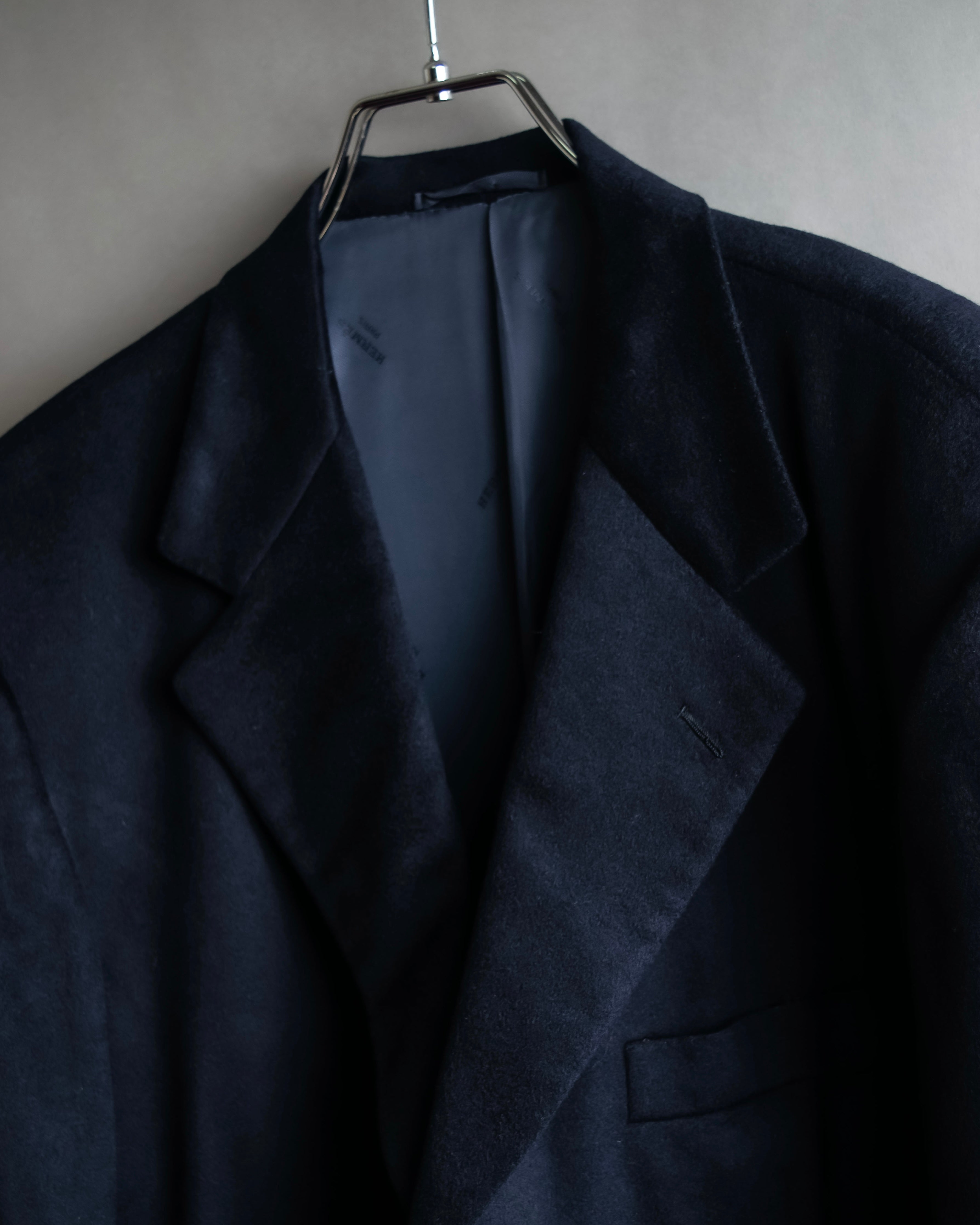 "HERMES" 90's Pure cashmere navy blue tailored jacket