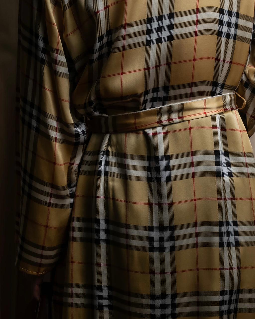 "BURBERRYS" Nova check maxi length silk gown coat