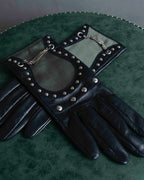 For lease "Christian Dior" Stud design metal plate docking leather gloves