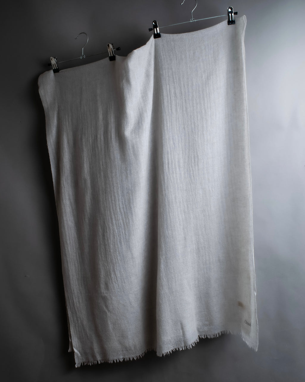 "Chloe" Fringe design light gray sheer material stole