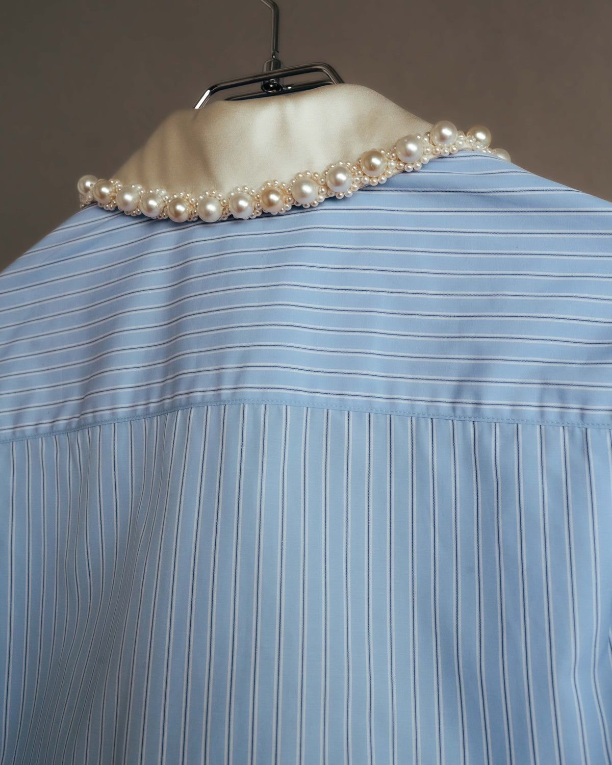 -SPECIAL- "GUCCI" 2010's-20's Pearl embellished detachable collar striped long shirt