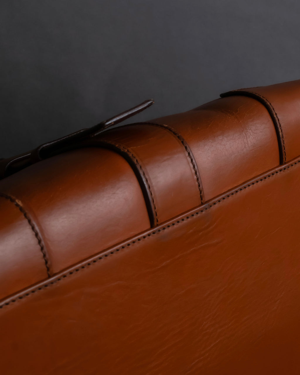 "PRADA" Belt flap detail rounded boston leather bag