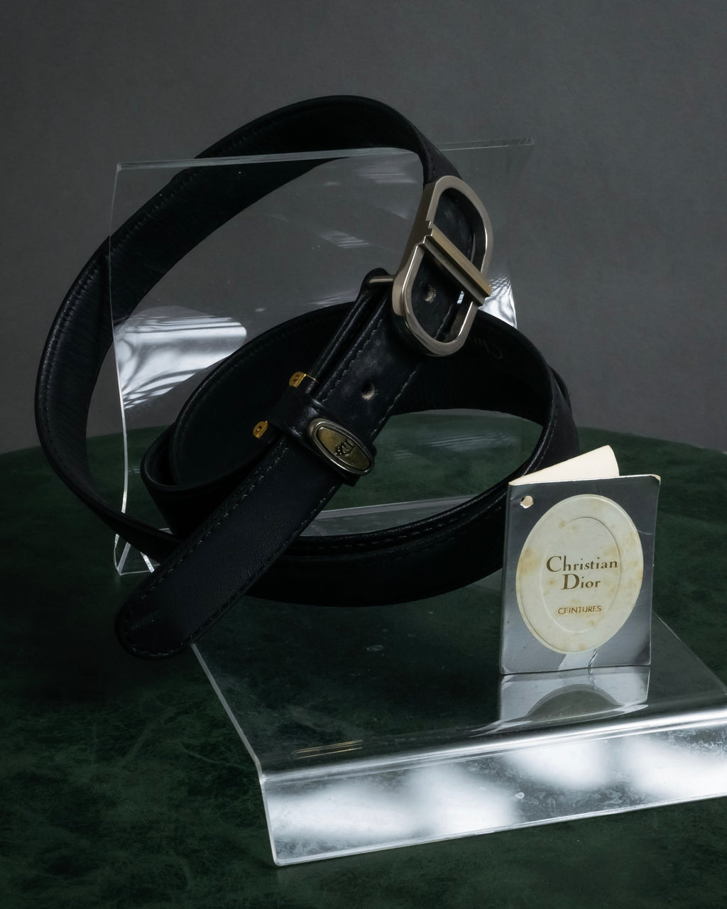 "Christian Dior" Logo buckle slim leather belt