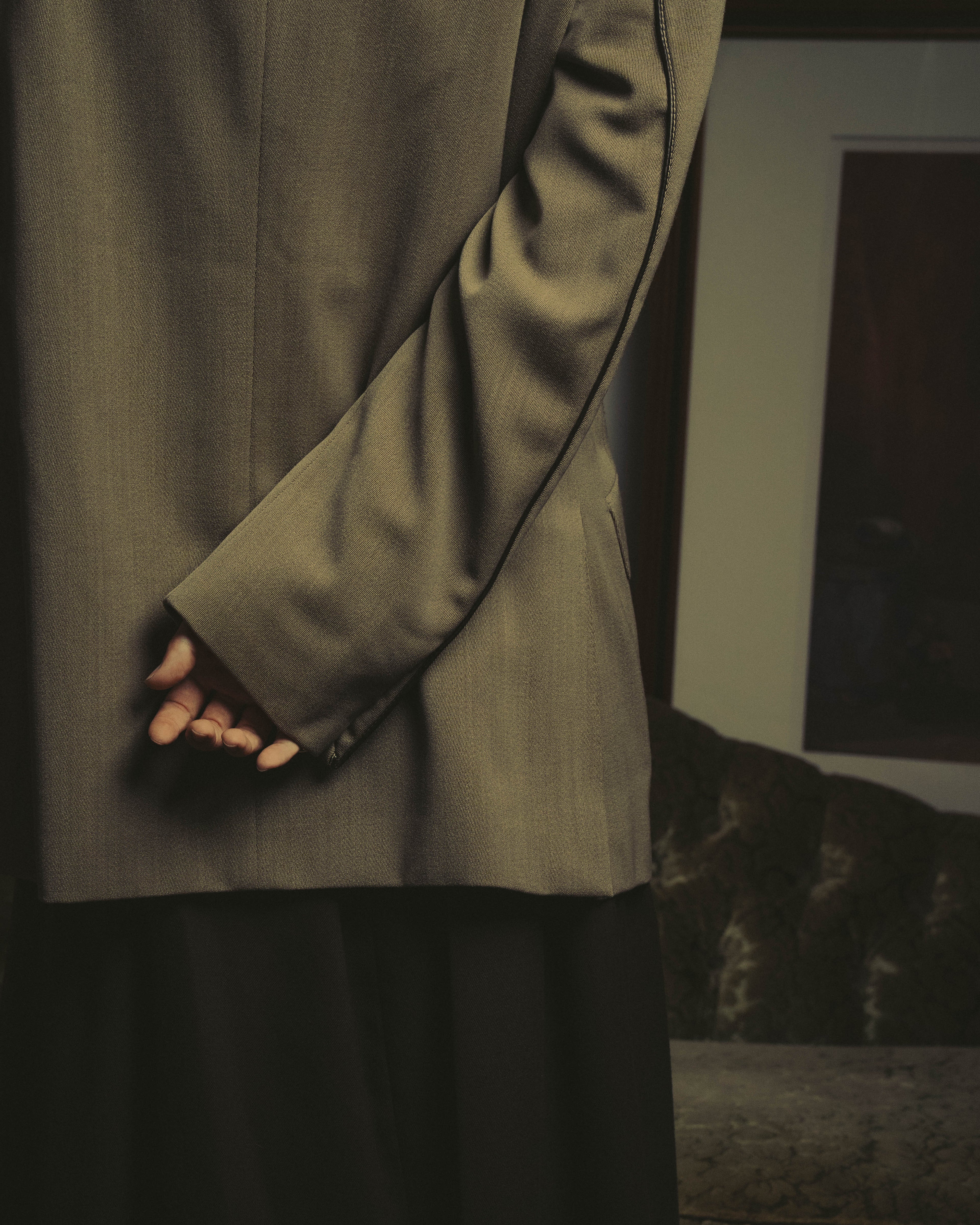 -SPECIAL- "Hermès" 80's-00's Leather collar tailored blazer