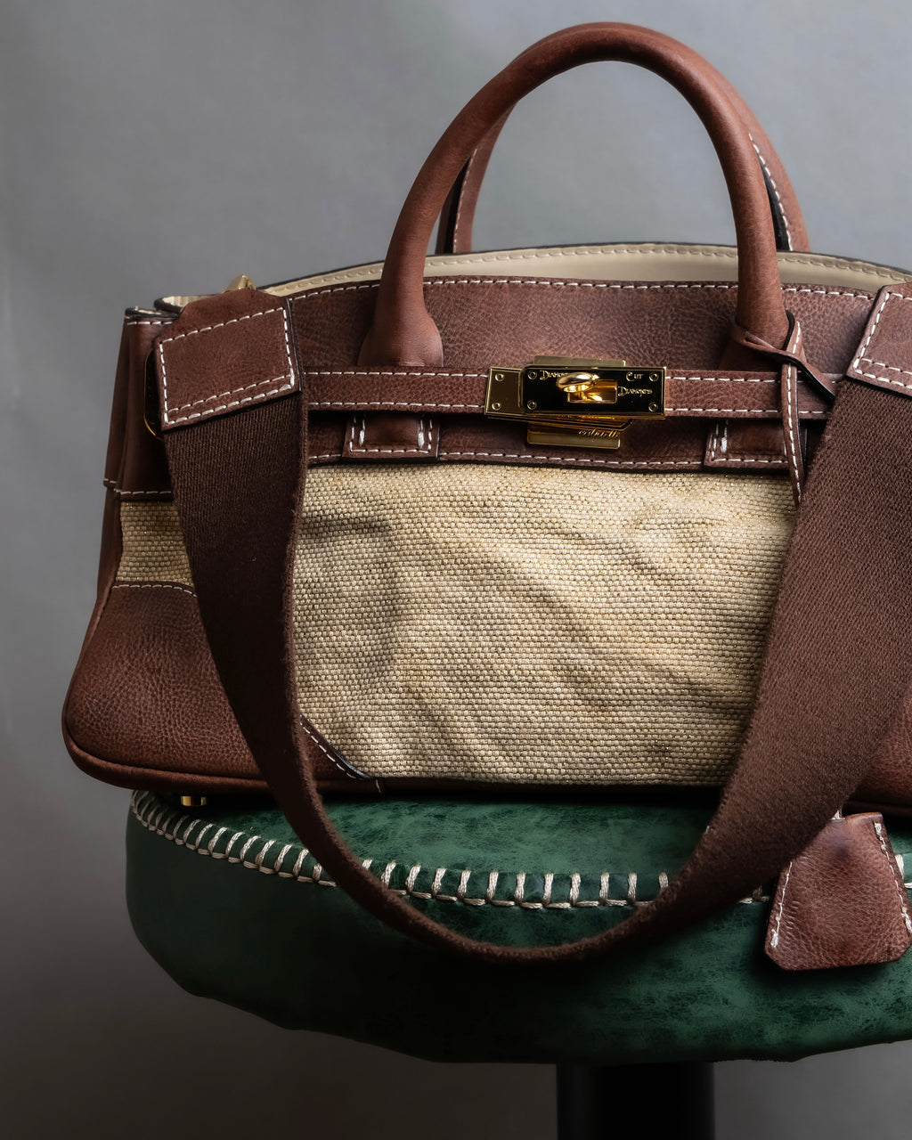 "ADMJ" Leather &amp; canvas combination 2way shoulder bag