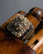 "CHANEL" 00 AW Glass pearl Coco mark motif gold ring