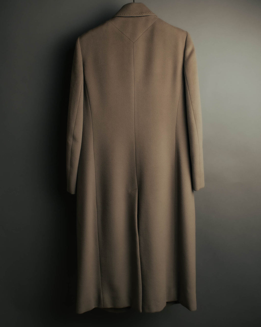 -SPECIAL- "FENDI" 90's-00's Cashmere blend long coat with leather contrast