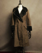 “LOEWE” 70’s-early 90’s Suede shearling belted long coat