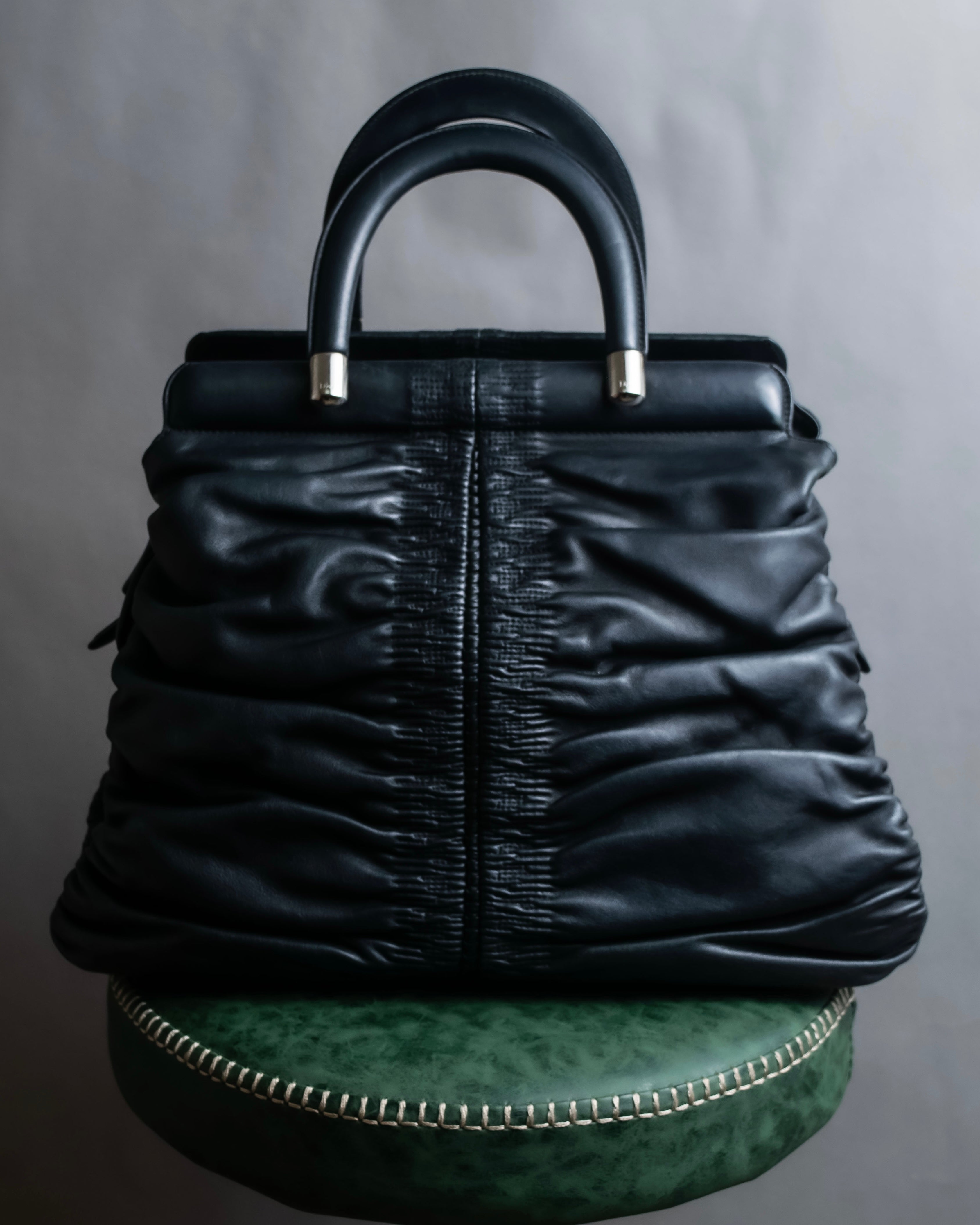 "Christian Dior" Karenina gathered design leather handbag