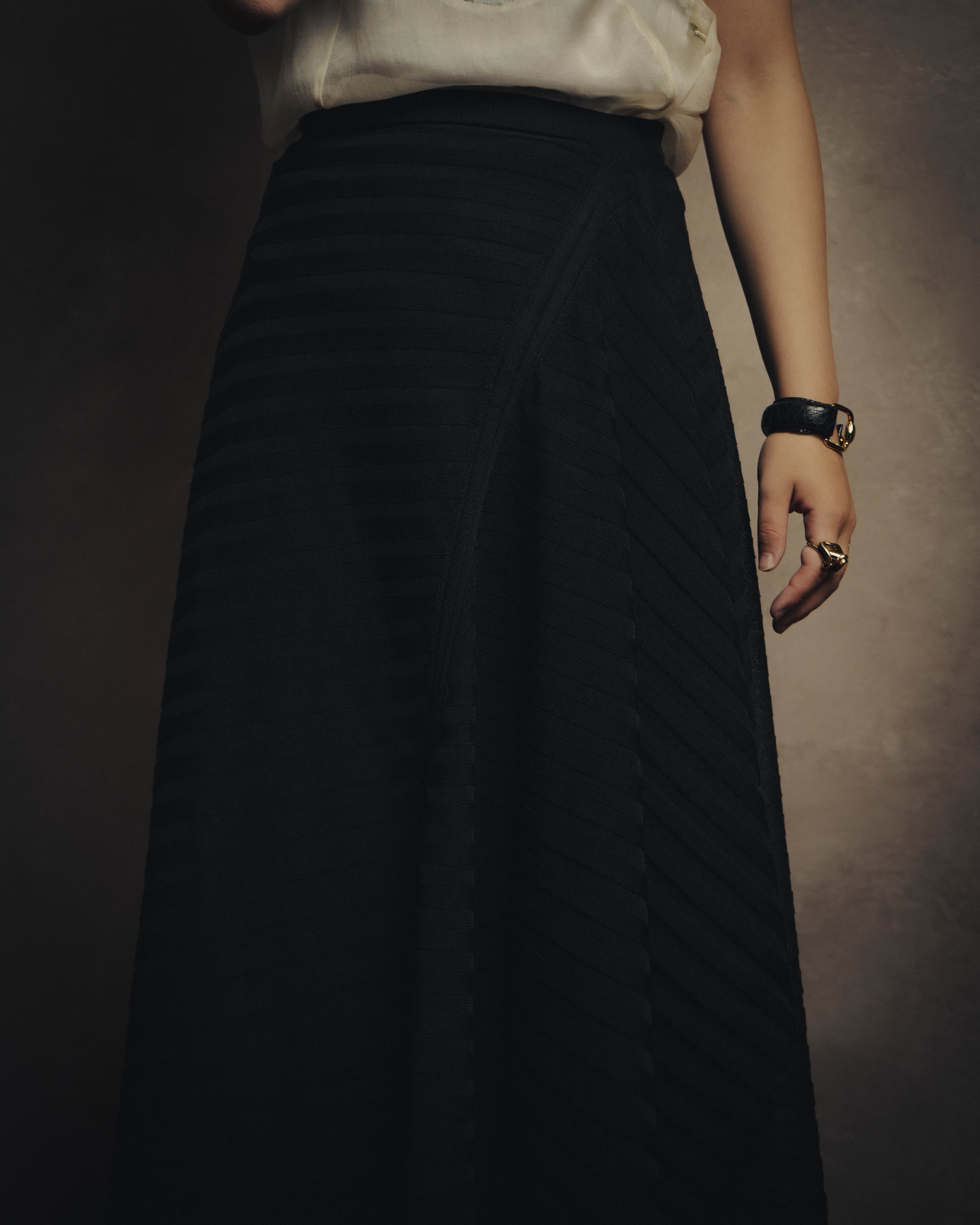 -SPECIAL- “Christian Dior“ 00’s-10’s Sheer ribbed asymmetric long skirt