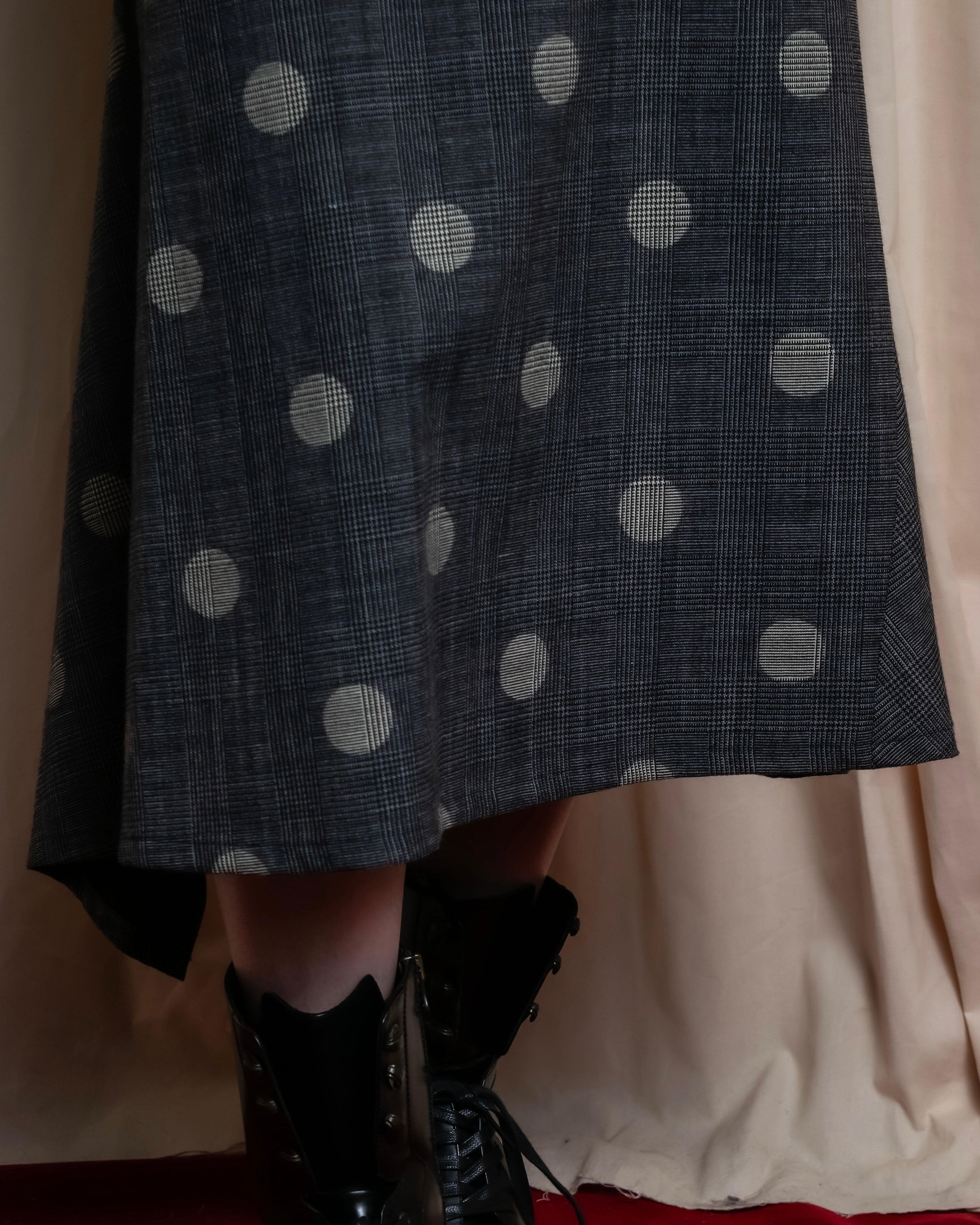 "YOHJI YAMAMOTO +NOIR" Large polka dot pattern flared skirt