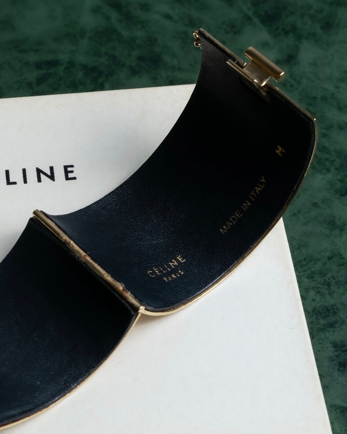 "CELINE" Large leather docking gold bracelet