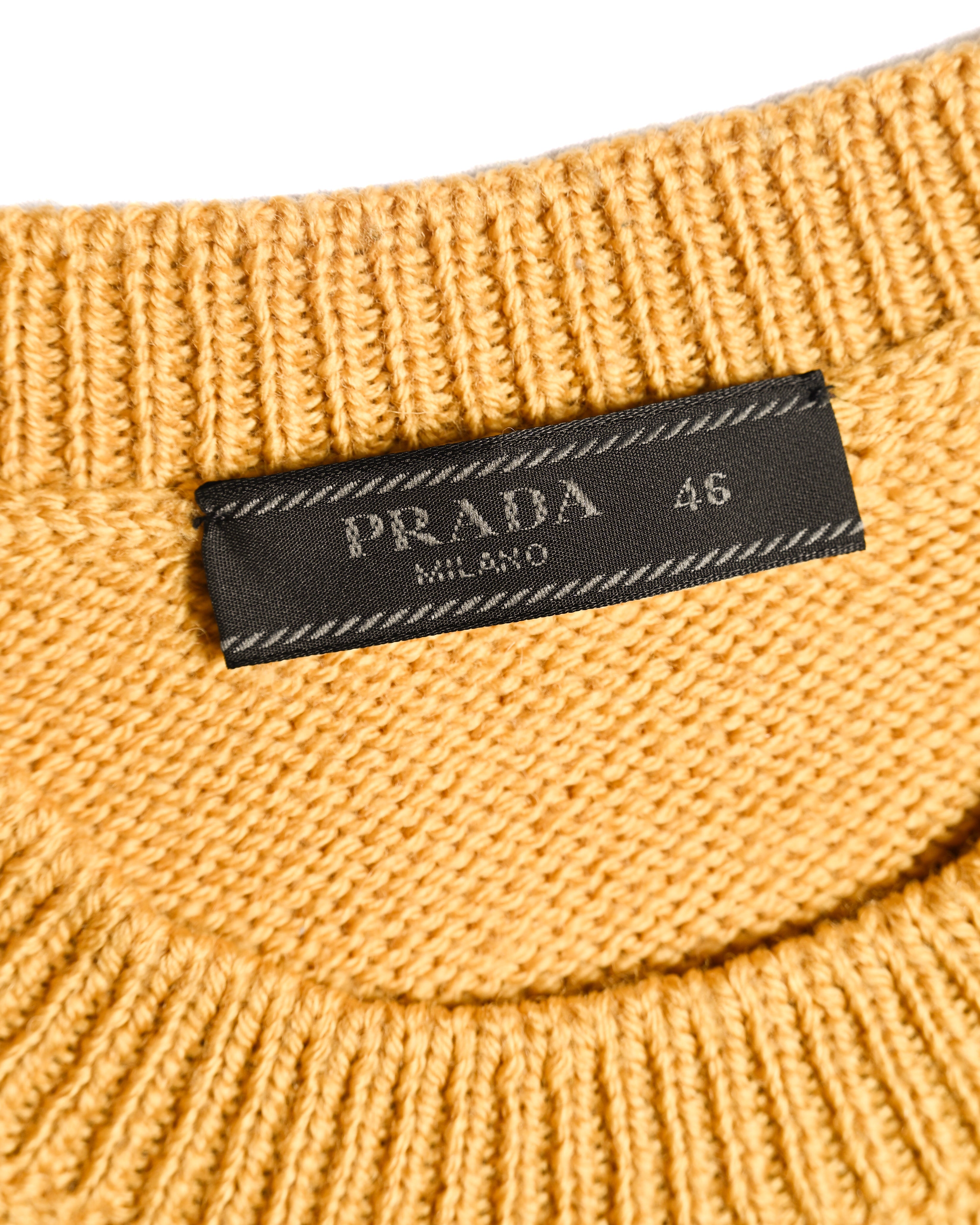 PRADA/ Classic Chunky Knit Crew Neck Sweater Mustard Yellow