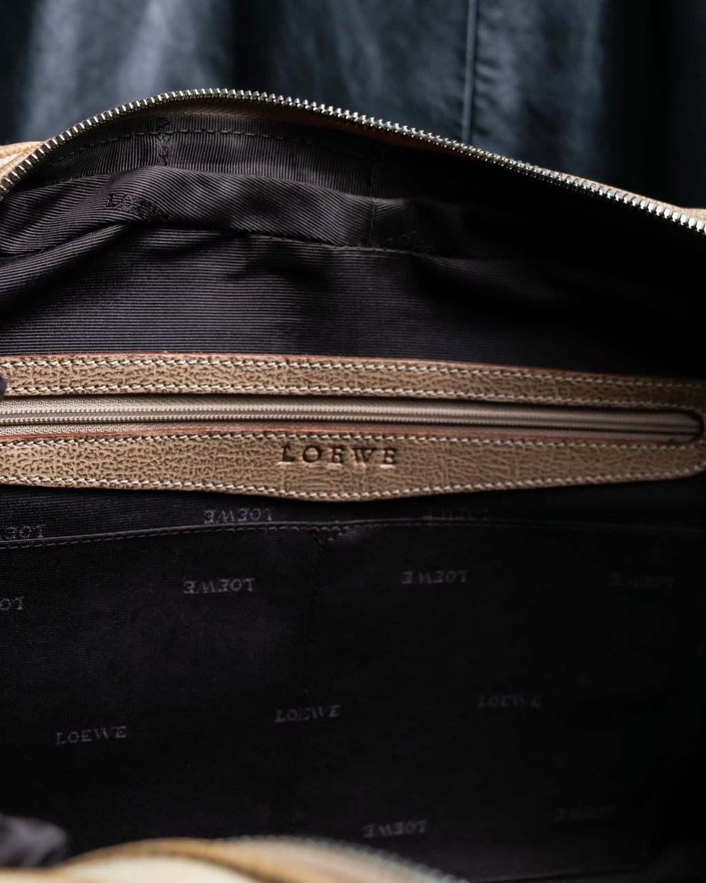 “LOEWE” Leather belted design bicolor handbag