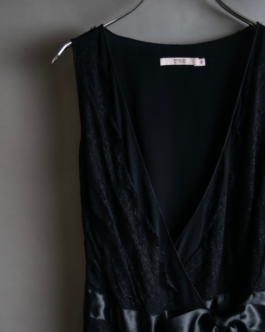 "RED VALENTINO"Ribbon belted design lace black dress