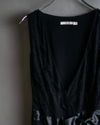 "RED VALENTINO"Ribbon belted design lace black dress